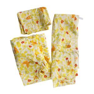 Morgan Jones  vintage 1970s yellow floral and butterfly bed sheet set Twin